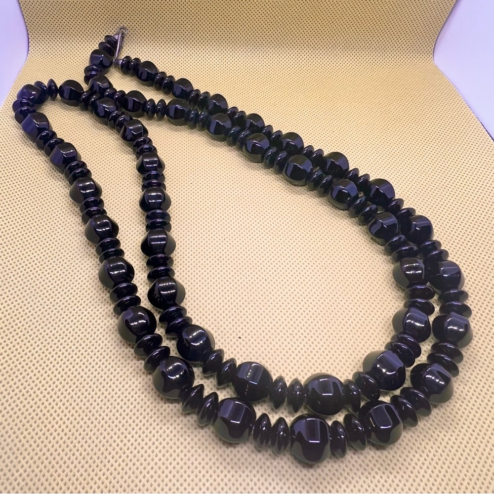 Black Faceted Quartz Gemstone Beads Necklaces W/ 925 Silver Clasp
